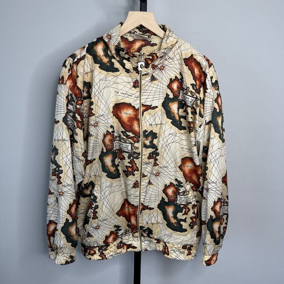Vintage Pierre Cardin Jacket World Map Windbreaker Zip Up Retro 90s Size XL - Picture 1 of 9